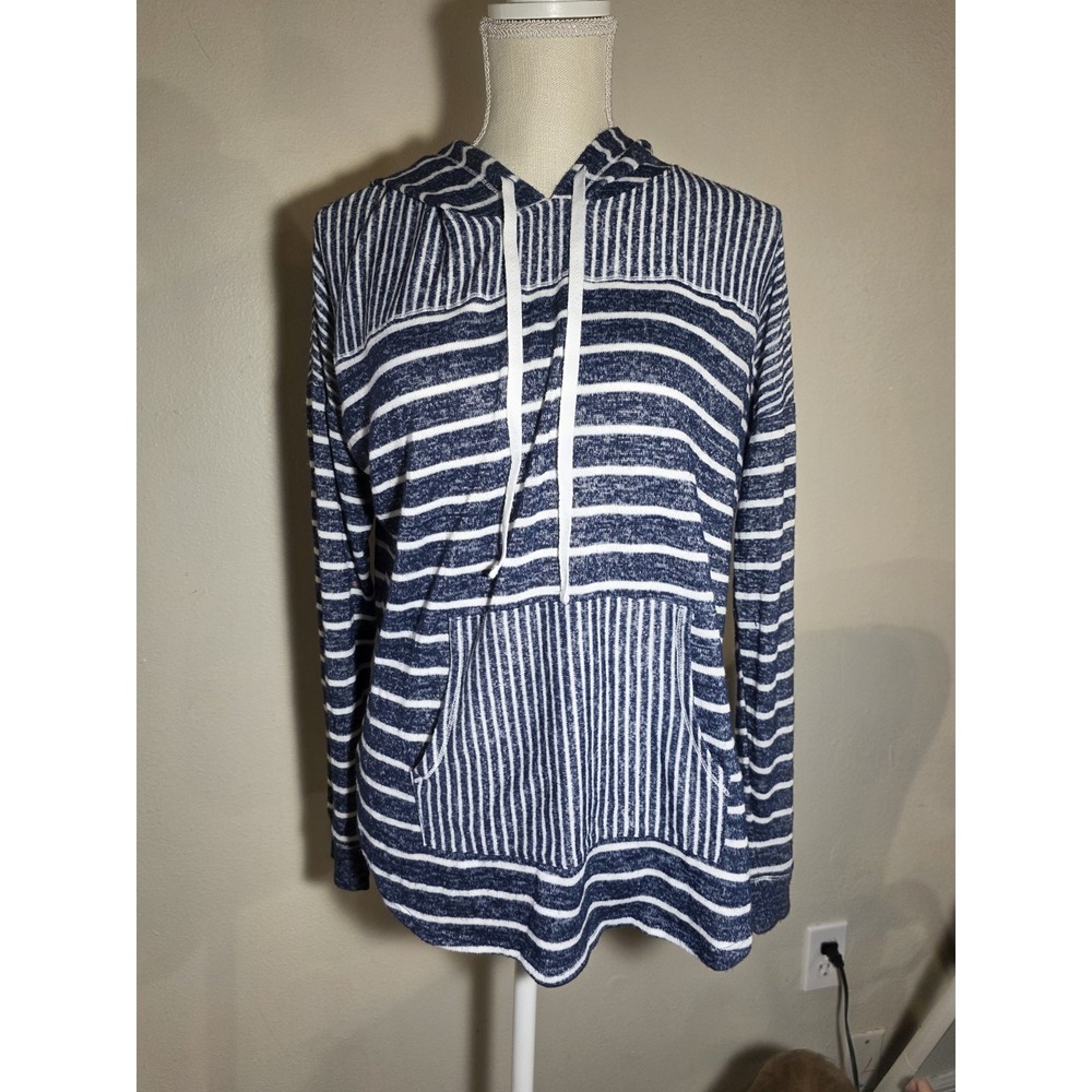 Secret Treasures Lounge Set Womens L 12-14 Blue Striped Hoodie Jogger Pajama Set